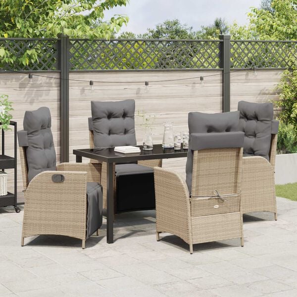 vidaXL Garten Essgruppe mit Kissen 5 pcs Beige Poly-Rattan