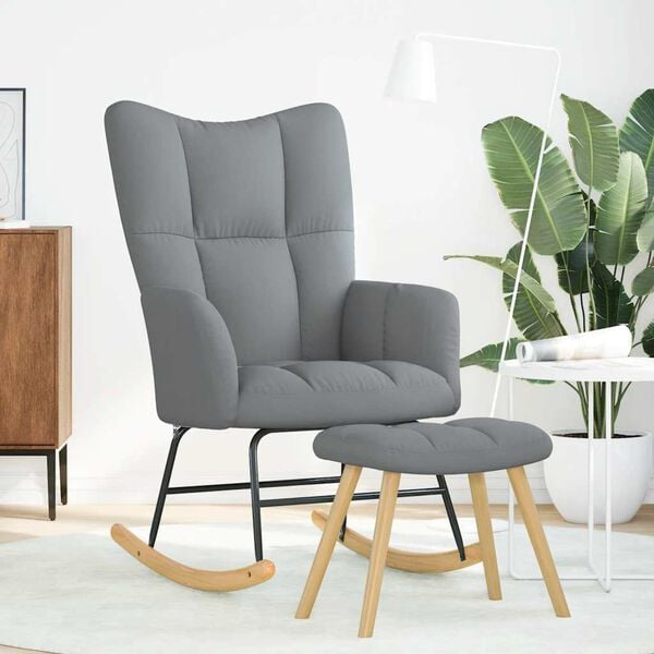 vidaXL Schaukelstuhl mit Fußhocker Hellgrau Stoff