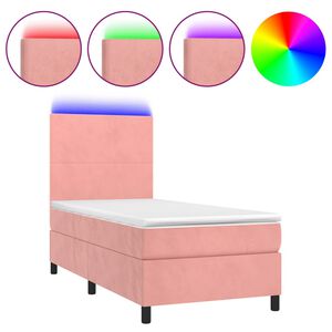 vidaXL Boxspringbett mit Matratze & LED Rosa 90x200 cm Samt