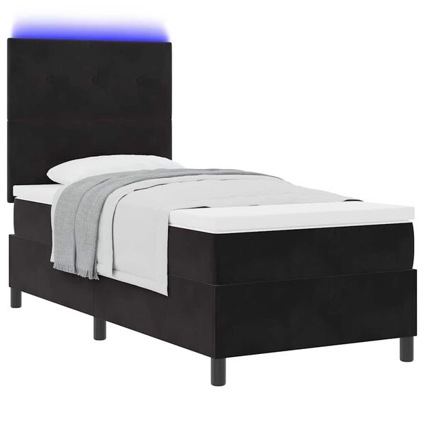 vidaXL LED Boxspringbett mit Matratze Schwarz 80 x 200 cm Samt