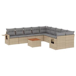 vidaXL 11-tlg. Garten-Sofagarnitur mit Kissen Beige Poly Rattan