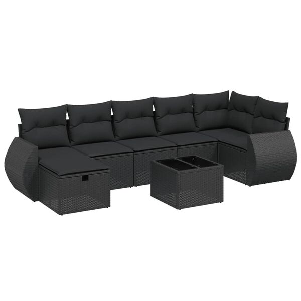 vidaXL 7-tlg. Garten-Sofagarnitur mit Kissen Schwarz Poly Rattan