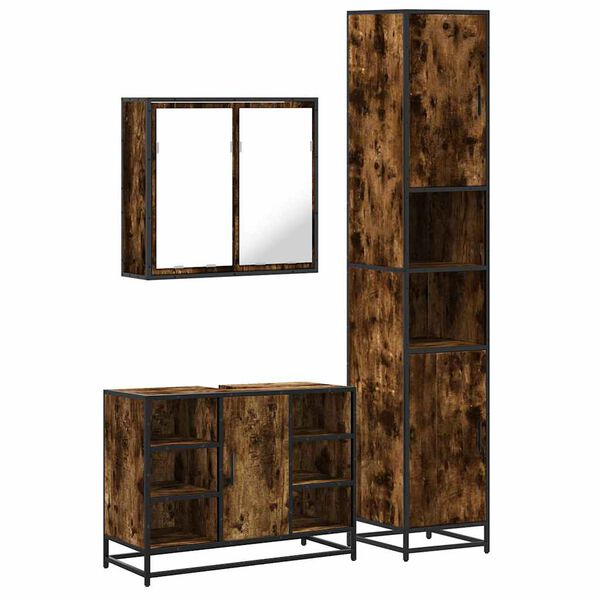 vidaXL 3-tlg. Badm&ouml;bel-Set R&auml;uchereiche Holzwerkstoff