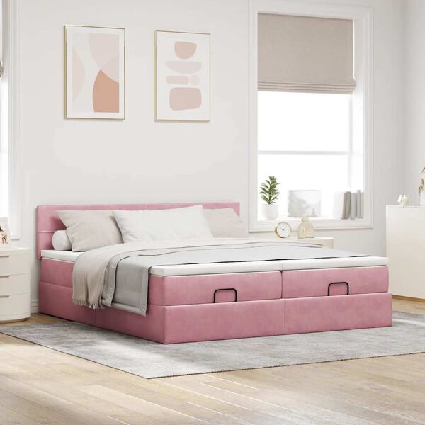 vidaXL Ottoman-Bett mit Matratzen Rosa 200x200 cm Samt