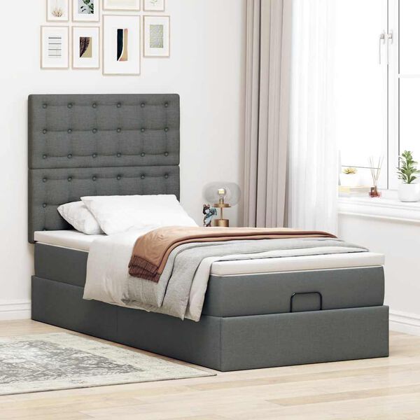 vidaXL Ottoman-Bett mit Matratze Dunkelgrau 80x200 cm Stoff