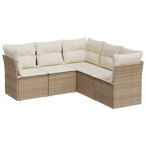 vidaXL 5-tlg. Garten-Sofagarnitur mit Kissen Beige Poly Rattan