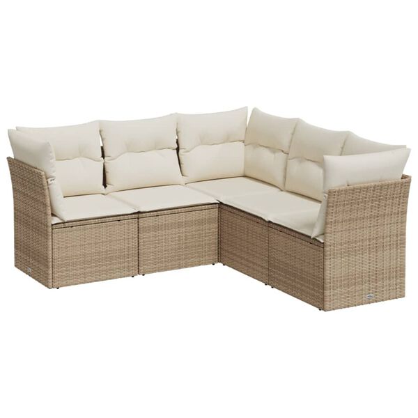 vidaXL 5-tlg. Garten-Sofagarnitur mit Kissen Beige Poly Rattan
