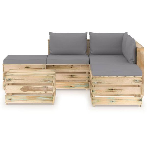 vidaXL 6-tlg. Garten-Lounge-Set mit Kissen Gr&uuml;n Impr&auml;gniertes Holz