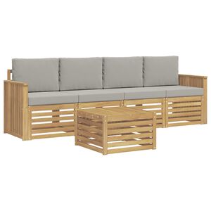 vidaXL Outdoor-Sofagarnitur 5 stk. Wei&szlig; und Hellgrau Polyester