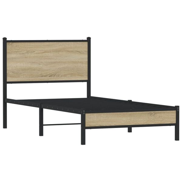 vidaXL Metallbett ohne Matratze Sonoma-Eiche 90x190 cm
