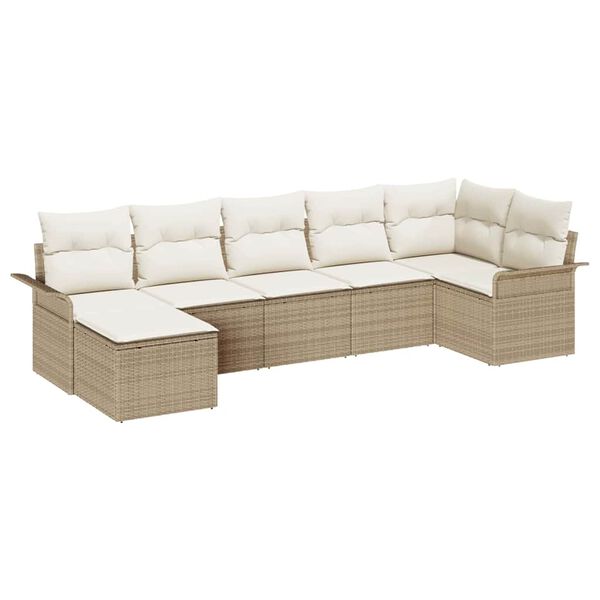 vidaXL Gartensofa-set mit Kissen 7 pcs Beige Poly-Rattan
