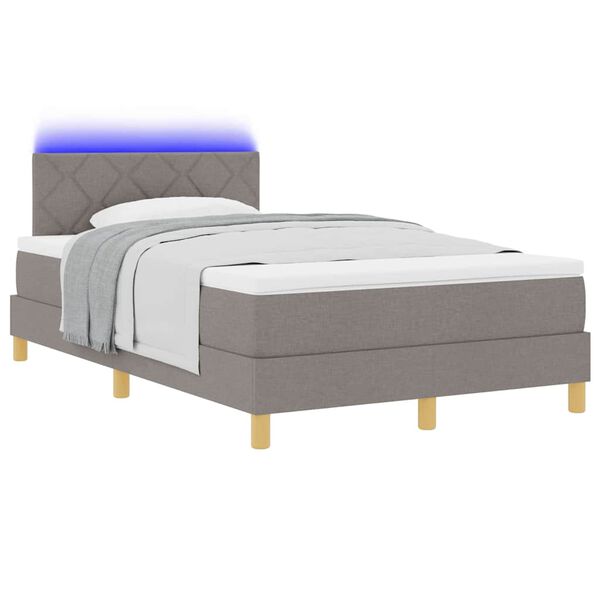 vidaXL LED Boxspringbett mit Matratze mit LED Taupe 120 x 190 cm Stoff