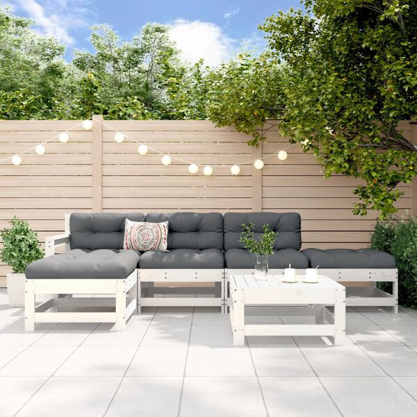 vidaXL 6-tlg. Garten-Lounge-Set Wei&szlig; Massivholz Kiefer