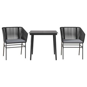vidaXL 3-tlg. Garten-Essgruppe mit Kissen Schwarz Poly Rattan Glas