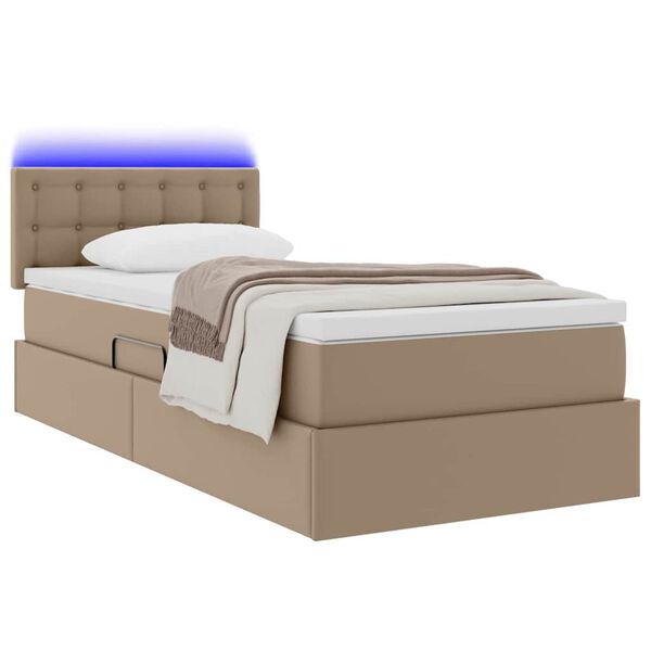 vidaXL Bett mit Stauraum und LED Cappuccino 90 x 190 cm Kunstleder