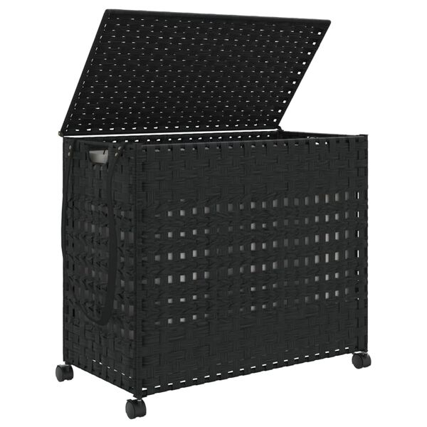 vidaXL Wäschekorb mit Rollen Schwarz 66x35x60 cm Rattan