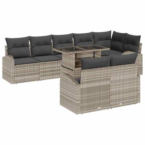 vidaXL Garten-Sofa-Set mit Speicher 9 pcs Hellgrau Poly Rattan