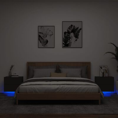 vidaXL Wand-Nachttische mit LED-Leuchten 2 Stk. Schwarz