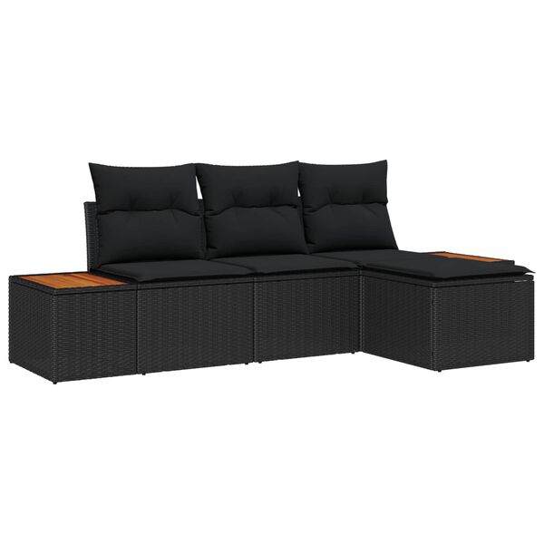 vidaXL Gartensofa-set mit Kissen 4 pcs Schwarz Poly Rattan