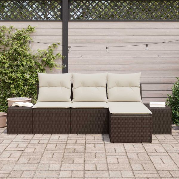 vidaXL Sofa Set mit Kissen 4 pcs Braun Poly Rattan
