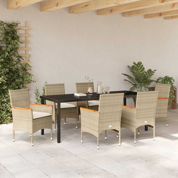 vidaXL Garten Essgruppe mit Kissen 7 pcs Beige Poly-Rattan