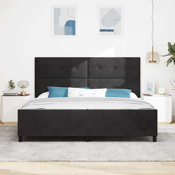 vidaXL Boxspringbett mit Kopfteil Schwarz 200 x 200 cm Samt