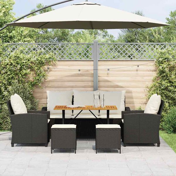 vidaXL 6-tlg. Garten-Sofagarnitur mit Kissen Schwarz Poly Rattan