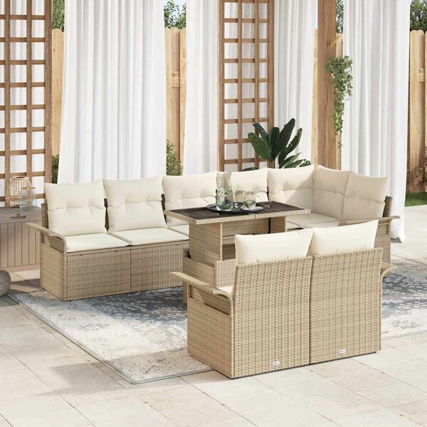 vidaXL Gartensofa-set mit Kissen 9 pcs Beige Poly-Rattan