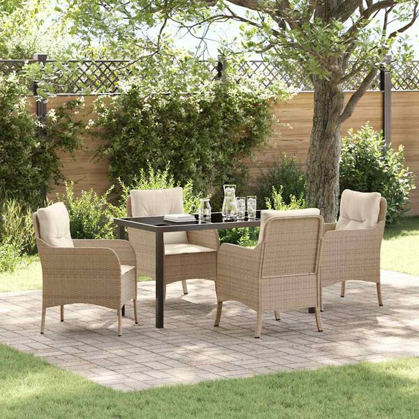 vidaXL Garten Essgruppe mit Kissen 5 pcs Beige Poly-Rattan