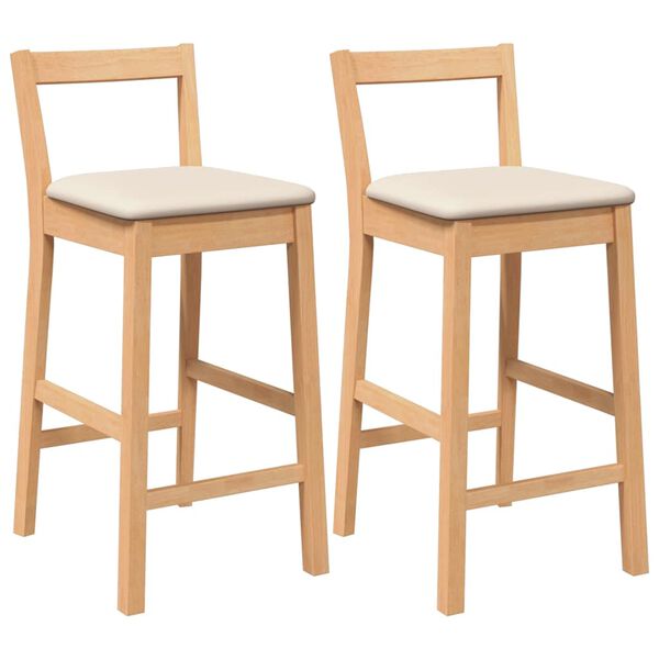 vidaXL Barhocker mit Kissen 2 Stk. Natur Massivholz Gummibaum