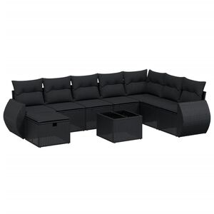 vidaXL 9-tlg. Garten-Sofagarnitur mit Kissen Schwarz Poly Rattan
