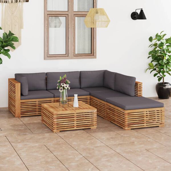 vidaXL 6-tlg. Garten-Lounge-Set mit Kissen Dunkelgrau Massivholz Teak