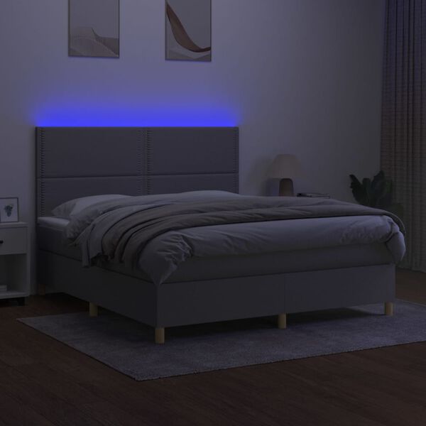 vidaXL Boxspringbett mit Matratze & LED Hellgrau 160x200 cm Stoff