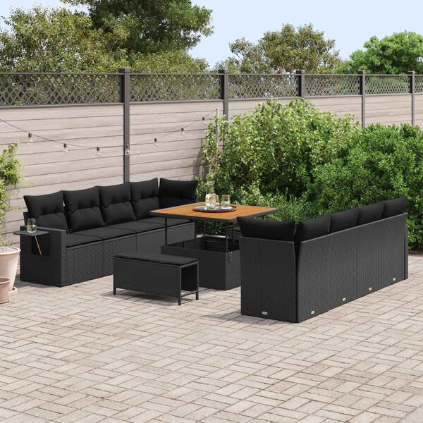 vidaXL Gartensofa-set mit Kissen 11 pcs Schwarz Poly-Rattan