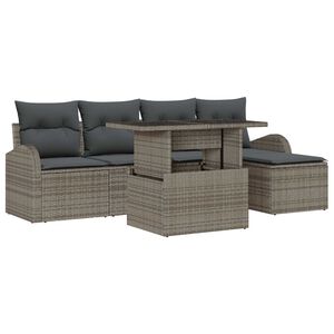 vidaXL Garten-Sofa-Set mit Kissen mit Speicher 6 pcs Grau Poly Rattan