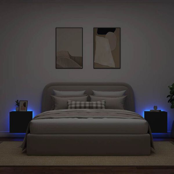 vidaXL TV-Wandschr&auml;nke mit LED-Leuchten 2 Stk. Schwarz 40,5x35x40 cm