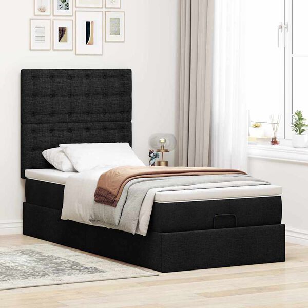 vidaXL Ottoman-Bett mit Matratze Schwarz 80x200 cm Stoff