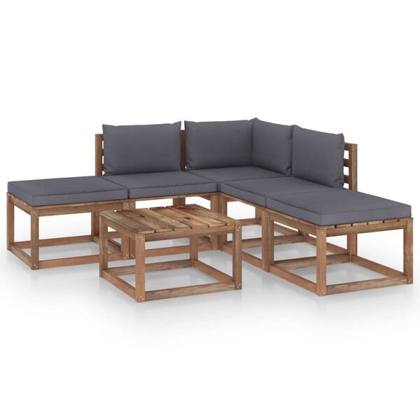 vidaXL 6-tlg. Garten-Lounge-Set mit Anthrazit Kissen