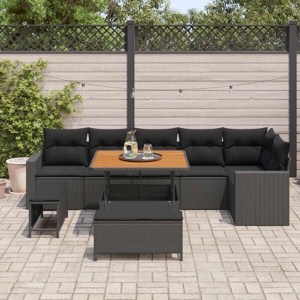 vidaXL Gartensofa-set 9 pcs Schwarz Poly-Rattan