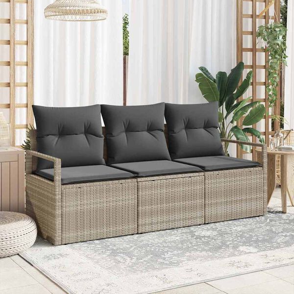 vidaXL Sofa Set 3 pcs Hellgrau Poly-Rattan