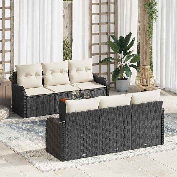 vidaXL Gartensofa-set mit Kissen 7 pcs Schwarz Poly-Rattan