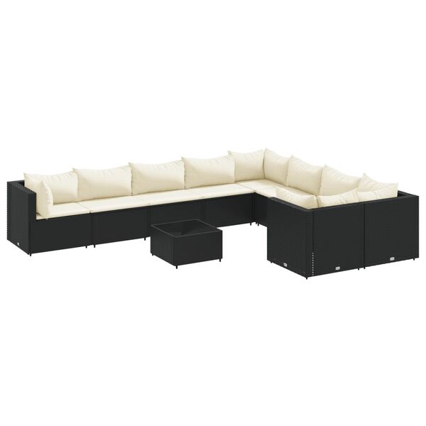 vidaXL 10-tlg. Garten-Sofagarnitur mit Kissen Schwarz Poly Rattan