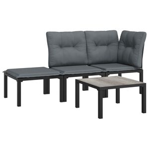 vidaXL 4-tlg. Garten-Lounge-Set Schwarz und Grau Poly Rattan
