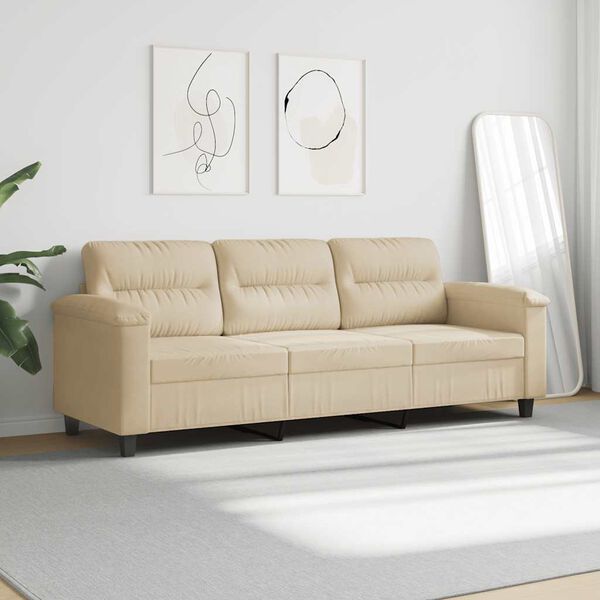 vidaXL 3-Sitzer-Sofa Creme 180 cm Mikrofasergewebe