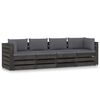 vidaXL 4-Sitzer Outdoor-Sofa mit Kissen Grau Impr&auml;gniertes Holz