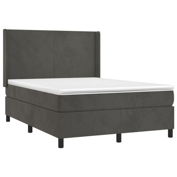 vidaXL Boxspringbett mit Matratze & LED Dunkelgrau 140x190 cm Samt