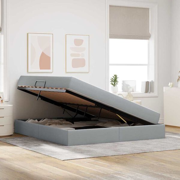 vidaXL Aufbewahrungsbett mit Matratze Hellgrau 160 x 200 cm Polyester