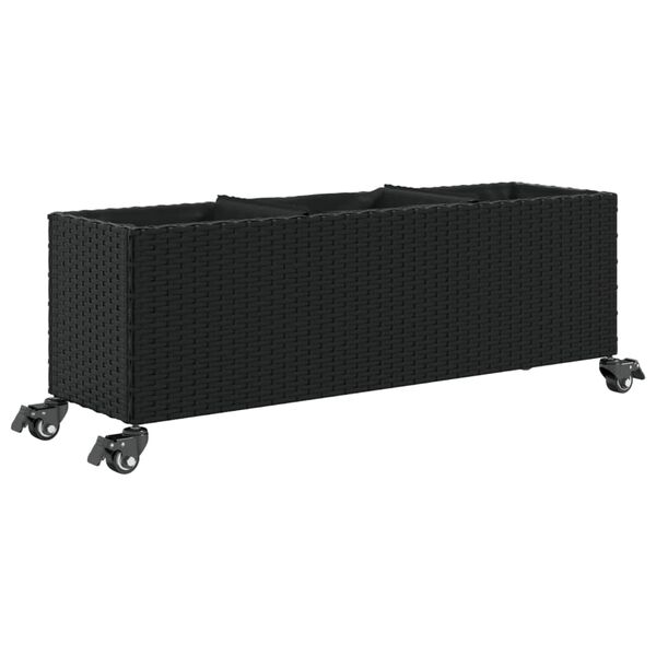 vidaXL Hochbeet mit Rollen & 3 F&auml;chern Schwarz 107x32x38cm Poly Rattan