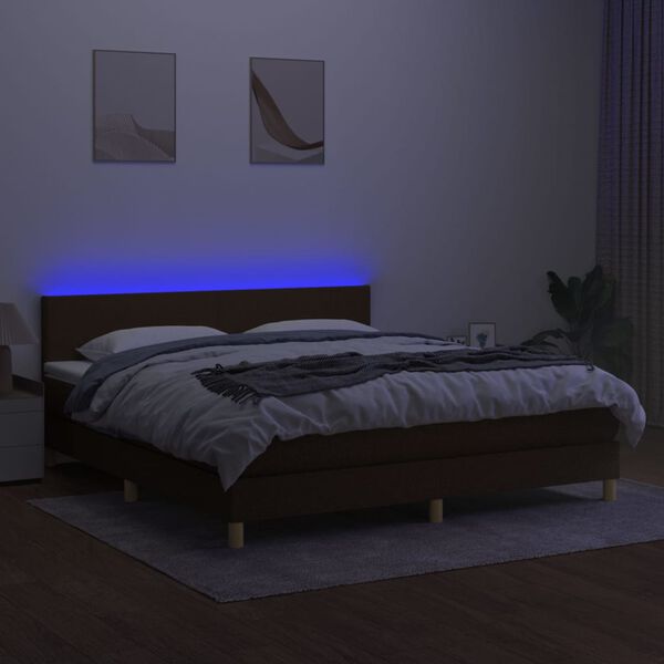 vidaXL Boxspringbett mit Matratze & LED Dunkelbraun 160x200 cm Stoff
