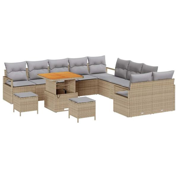 vidaXL Garten-Sofa-Set mit Kissen mit Kissen 13 pcs Beige und Hellgrau